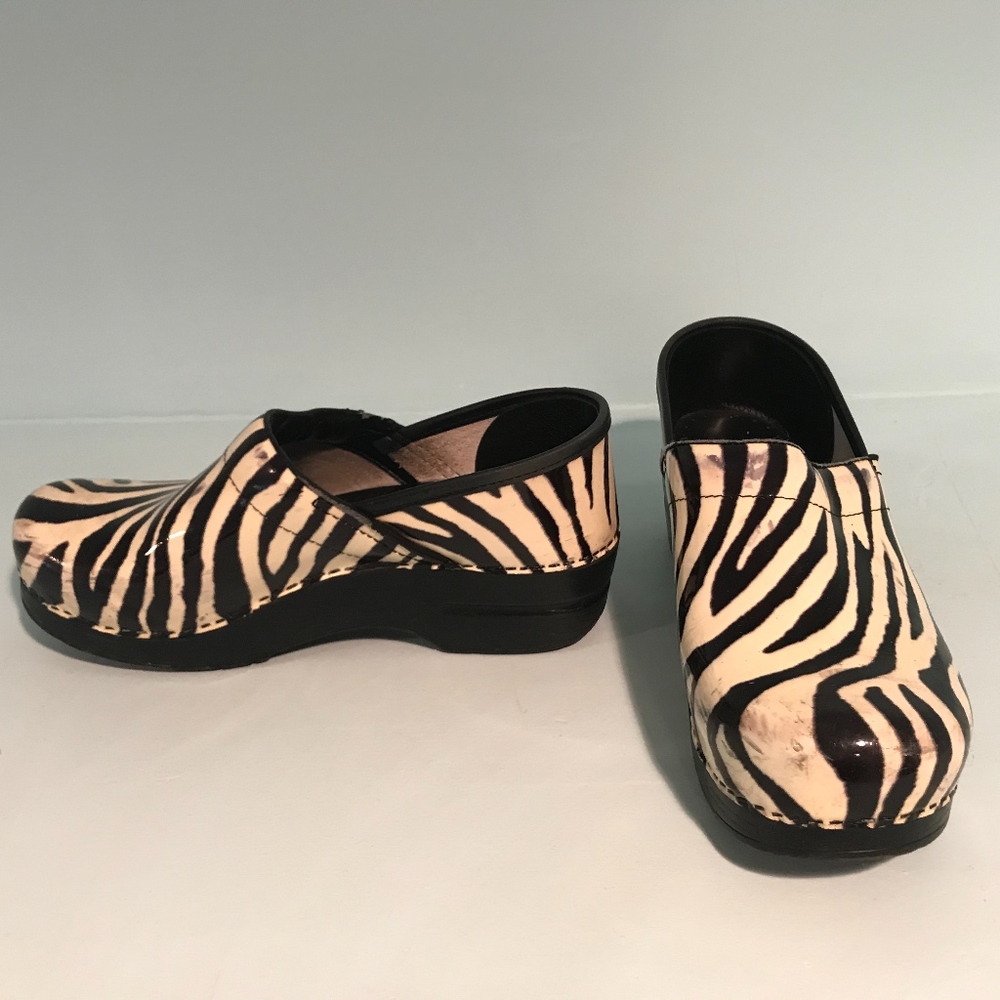 Dansko Zebra Print Patent Leather Clogs